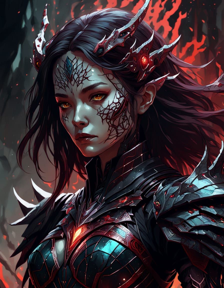 Dark Witch in Black and Red Armor Concept Art