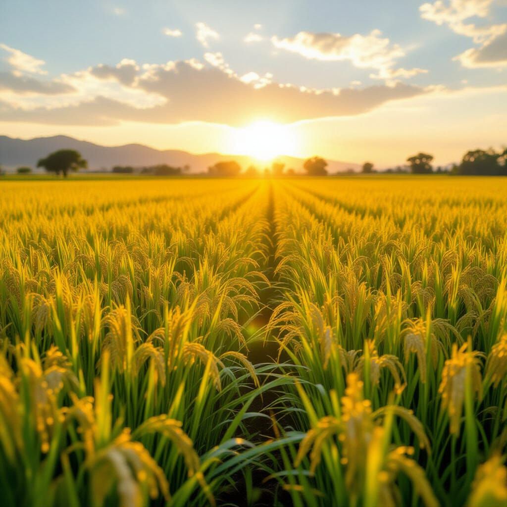 Sun-Drenched Paddy Field in Impressionist Style