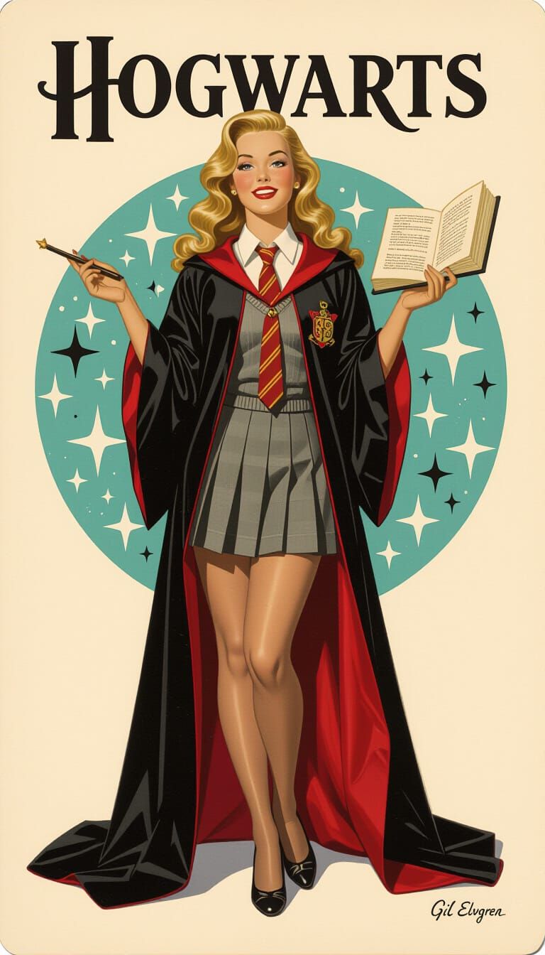 Hogwarts Pin-Up in Retro Glamour Style