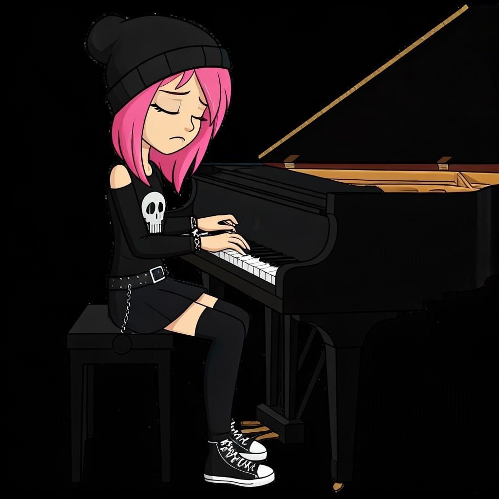 Girl with Pink Hair Plays Piano
