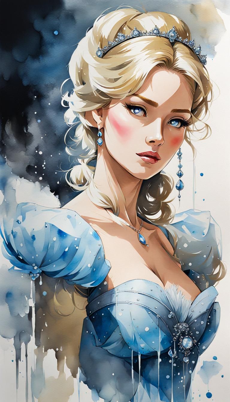 Watercolor Cinderella Portrait in Manga Style