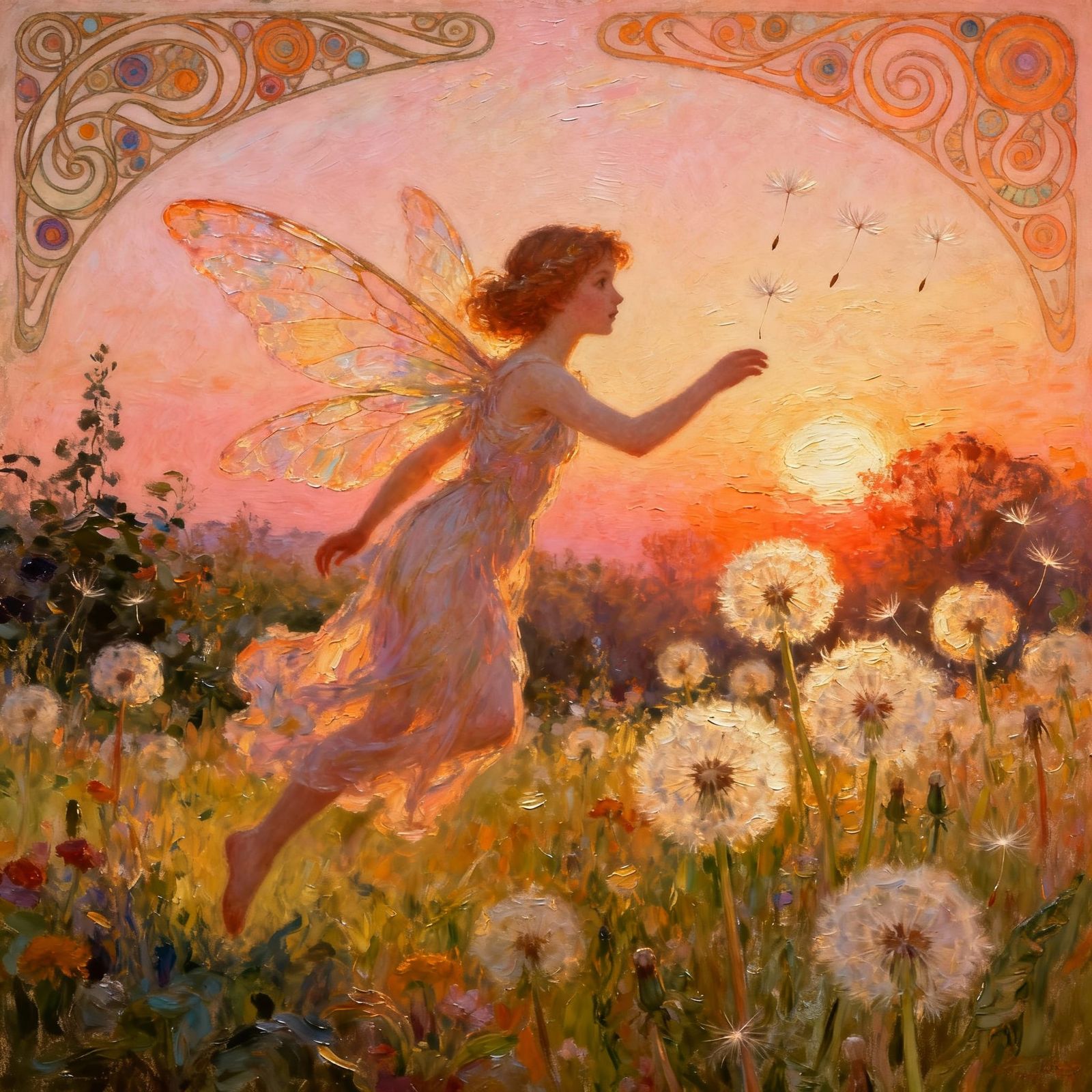 Young Fairy in Sun-Drenched Garden Oil Painting
