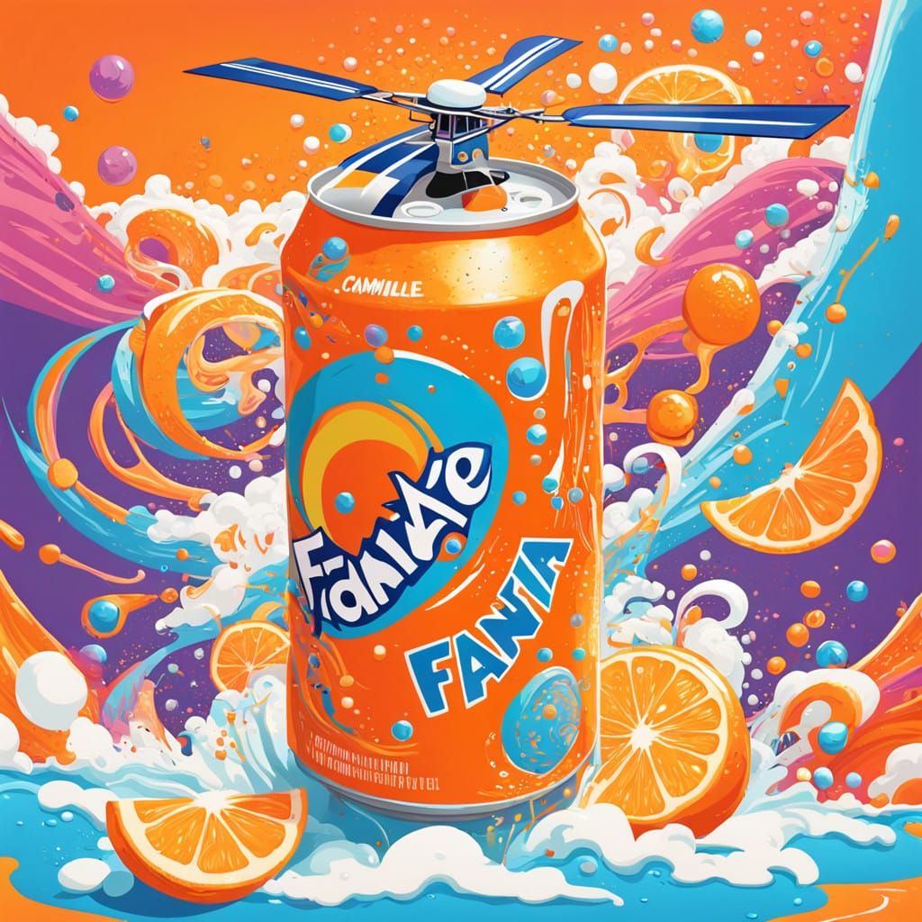 Vibrant Fanta Can with Emerging Toy Helicopter