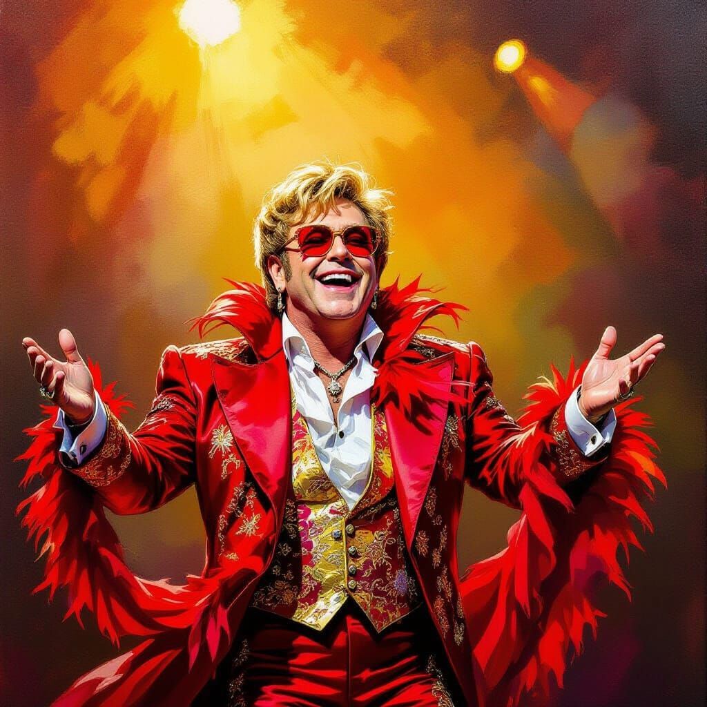 Elton John in Red Wizard Costume After Concert