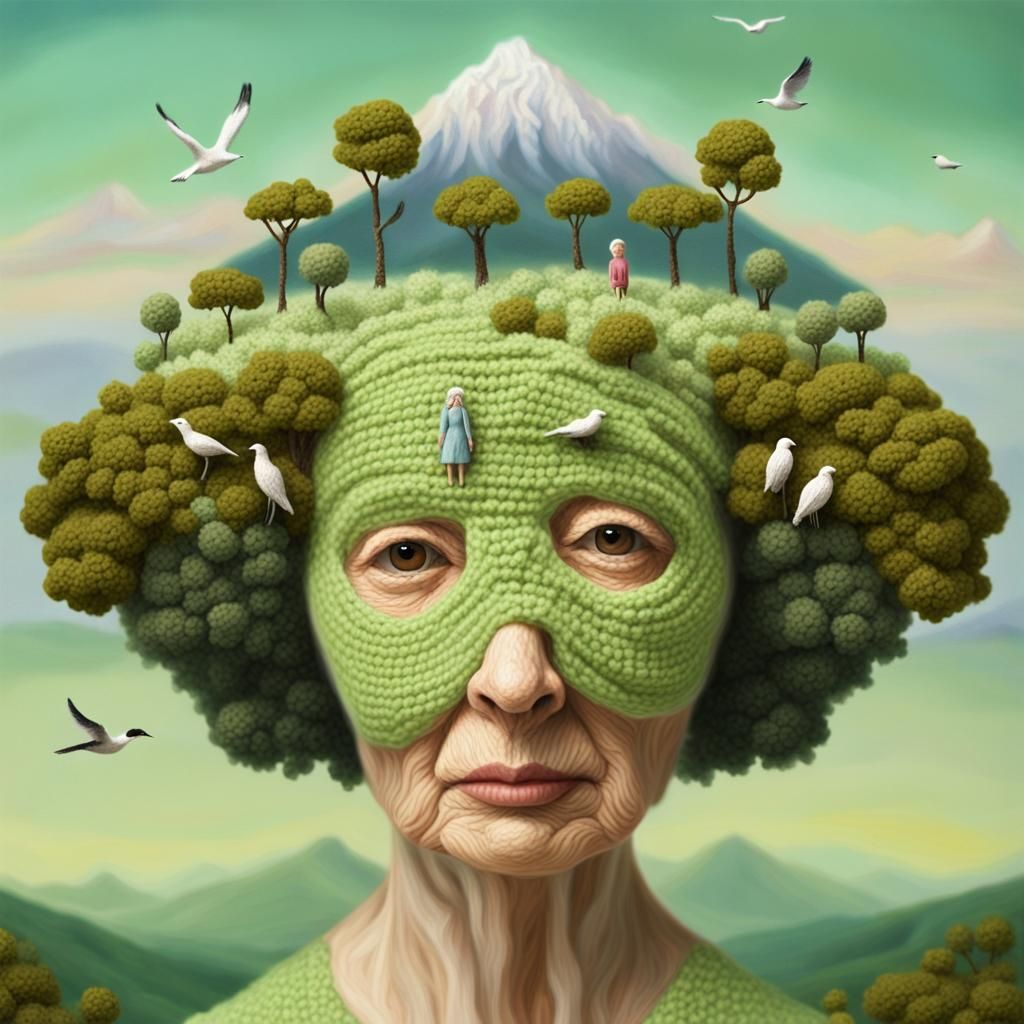 Surreal Landscape Head with Miniature World