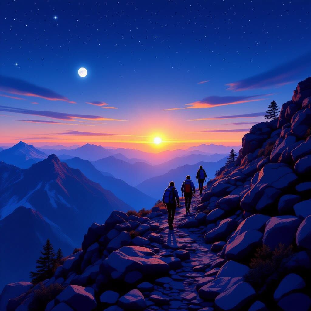 Sunrise Summit Hike: Rocky Trail Ascent in Starlight