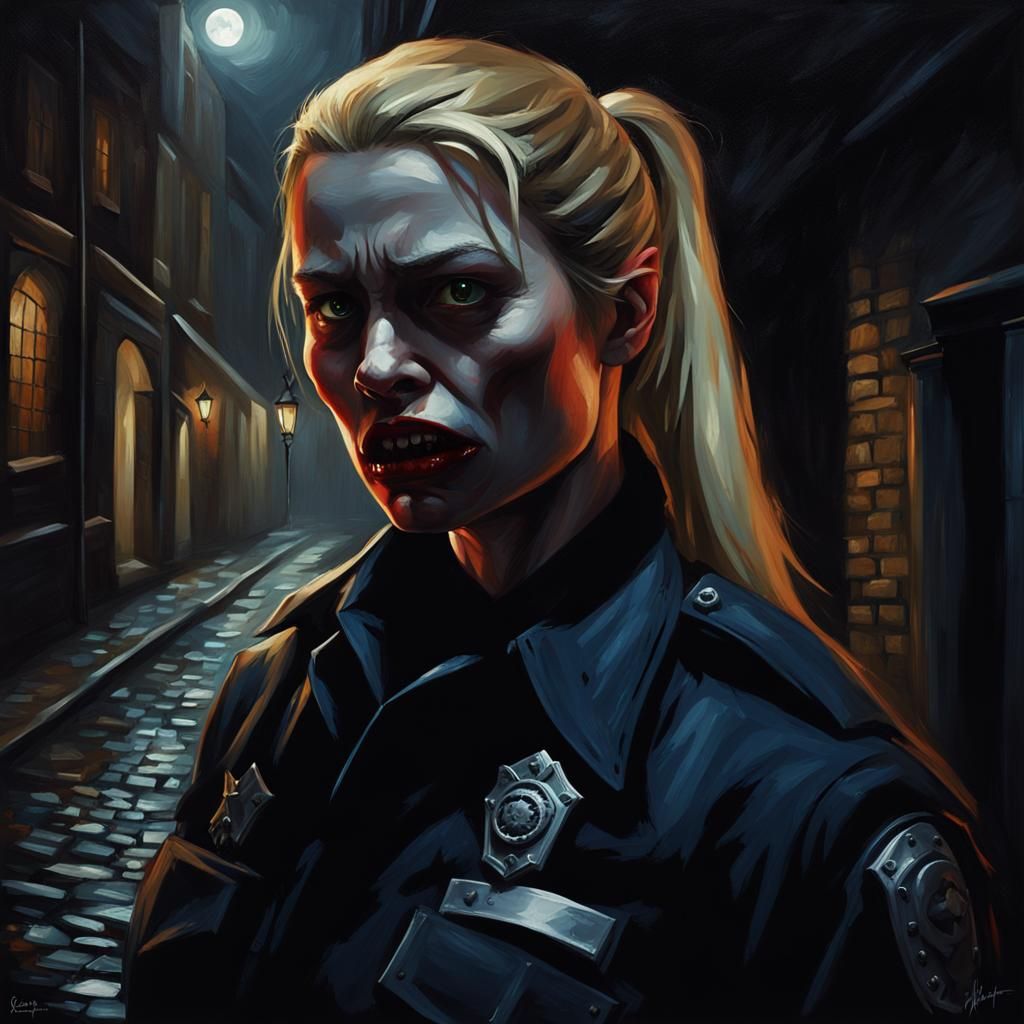 Vampire Police Officer in Dark Academia Portrait