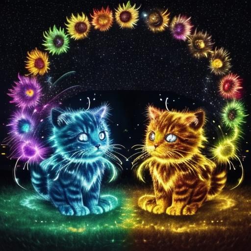 Surreal Starlit Sky with Electric Lighting and Cat