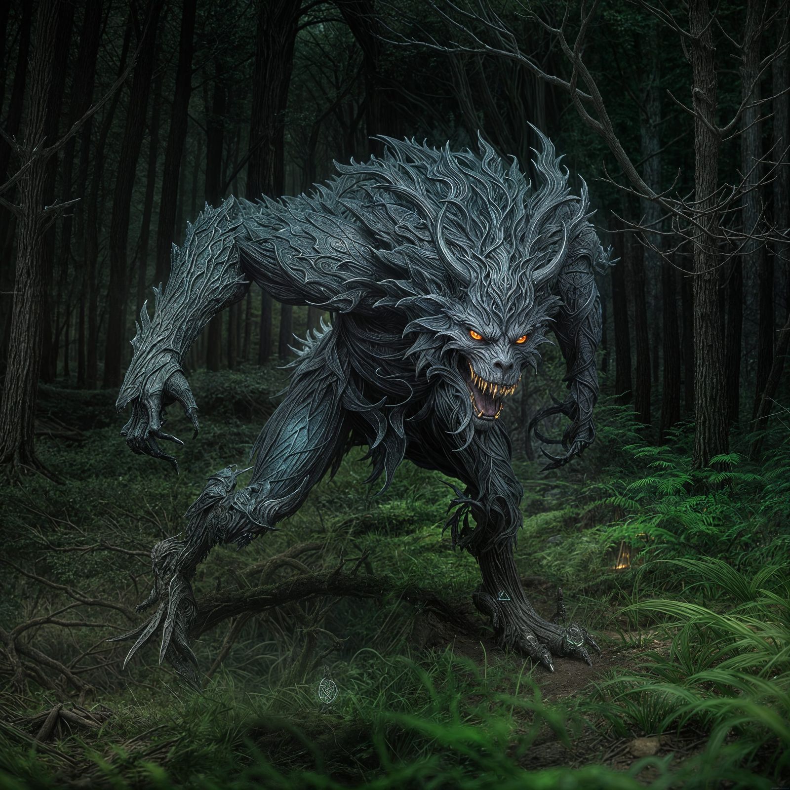 Grim Dark Fantasy Warg in Vivid Forest