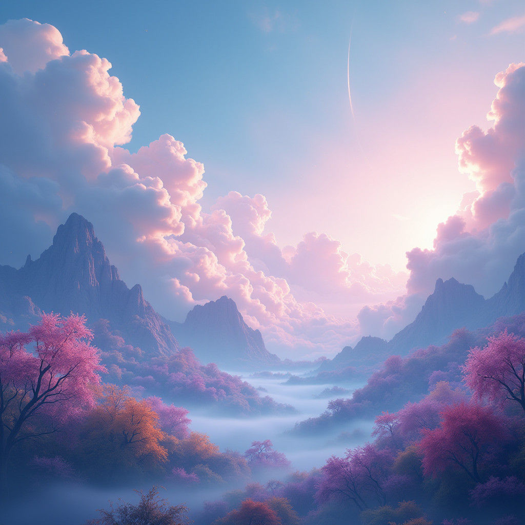 Ethereal Dreamscape with Pastel Clouds in Digital Art