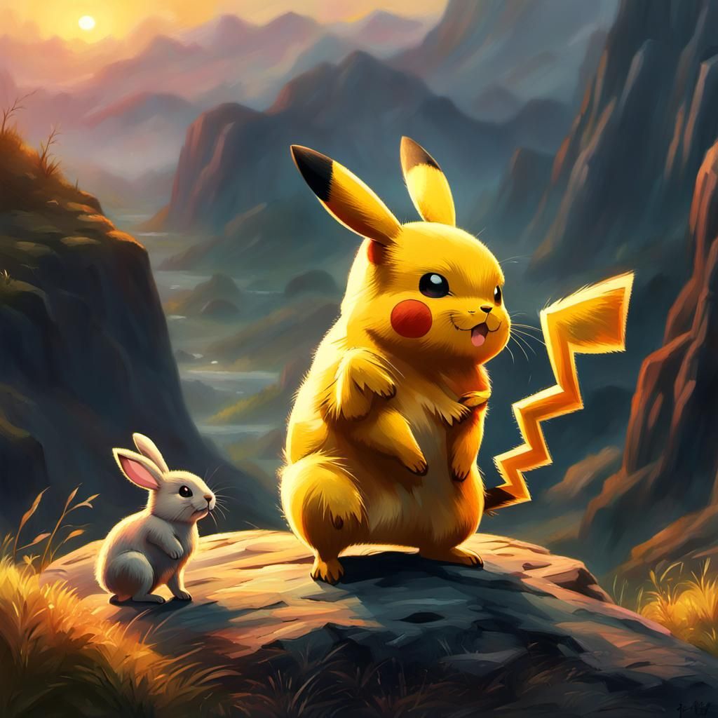 Pikachu and Bunny: Whimsical Digital Painting