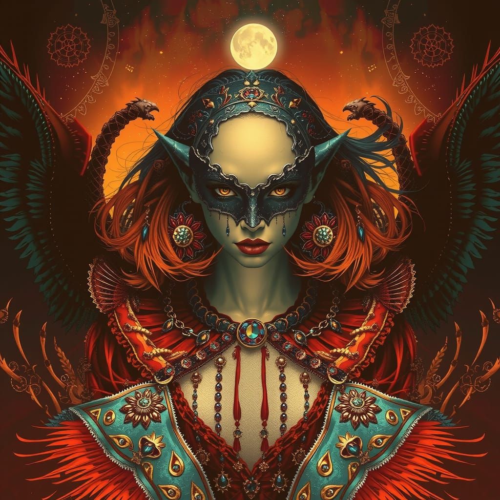 Glamorous Woman on Windswept Moor at Twilight