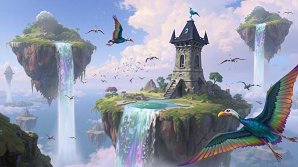 Floating Islands & Wizard Tower in Roger Dean Style