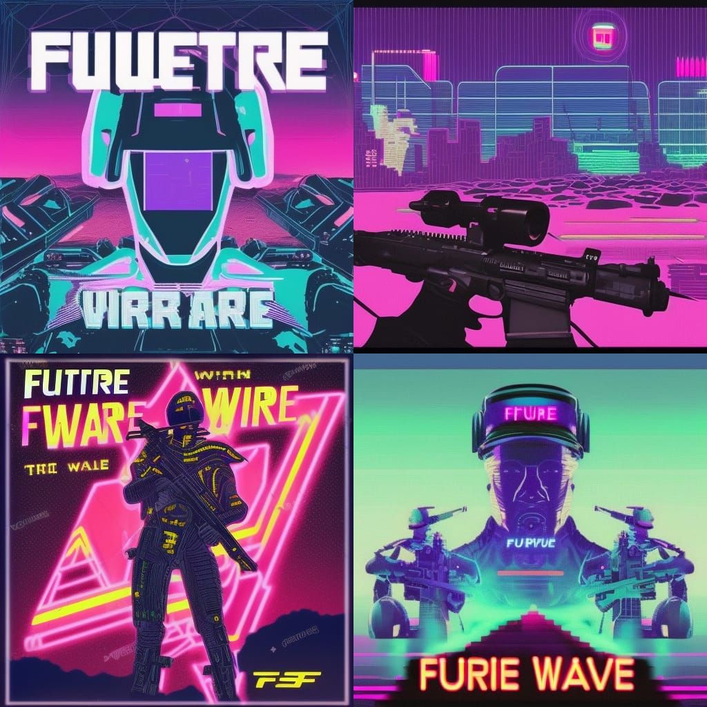 Futuristic War Scene in Synthwave Neon Retro Style