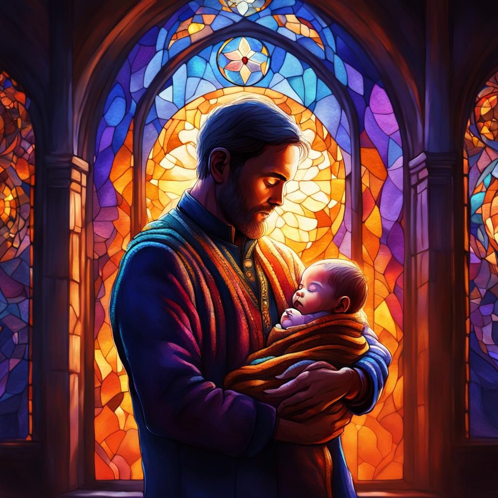Magical Newborn in Father's Arms: Fantasy Concept Art