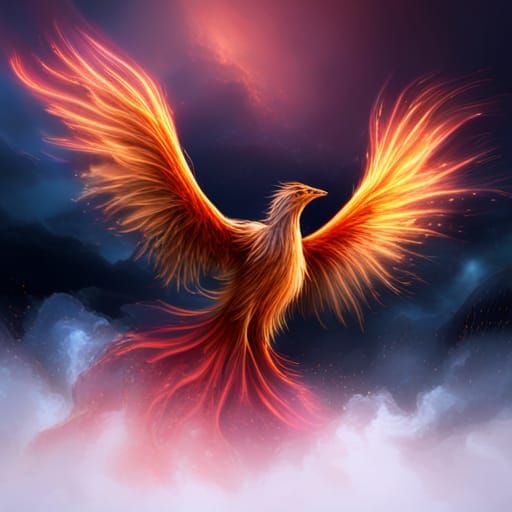 Majestic Phoenix Soaring in Stormy Sky