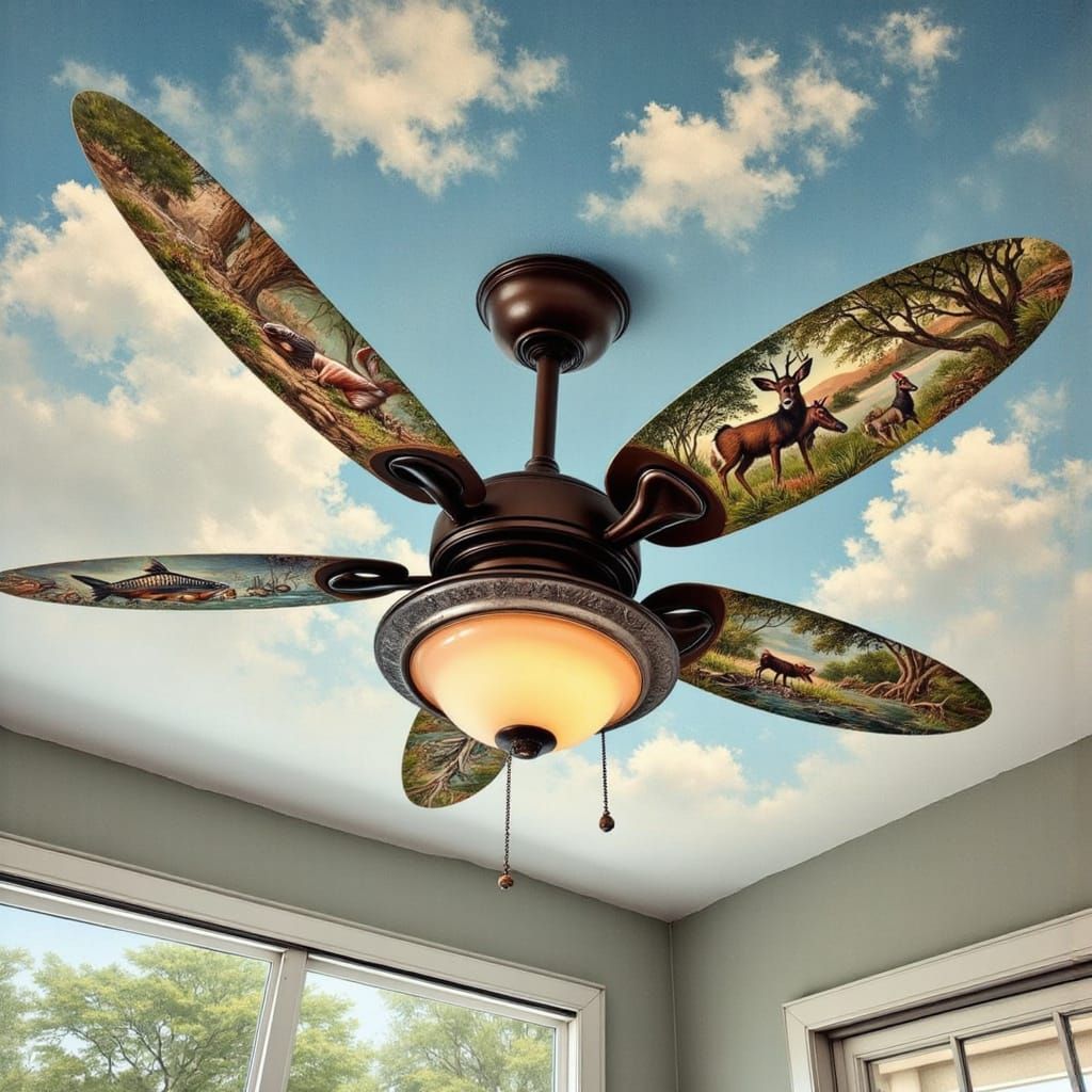 Wildlife Art Ceiling Fan in Gurney Style