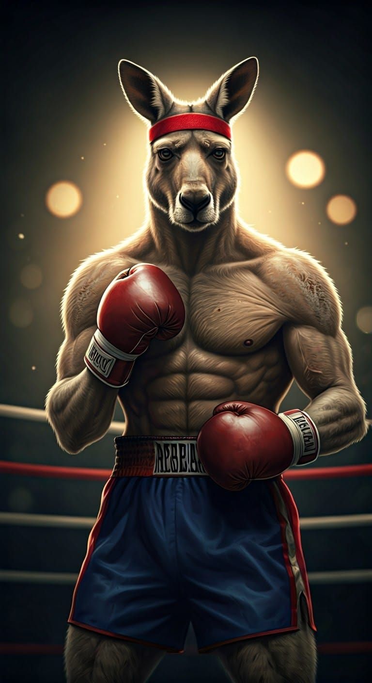 Kangaroo as Rocky Balboa in Dreamlike Boxing Ring