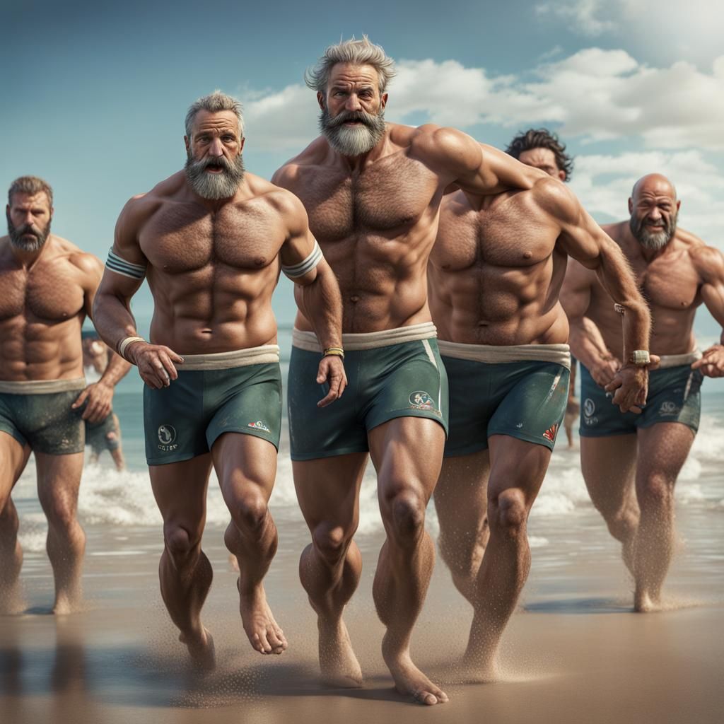 Rugby Players on the Beach: Detailed Matte Painting