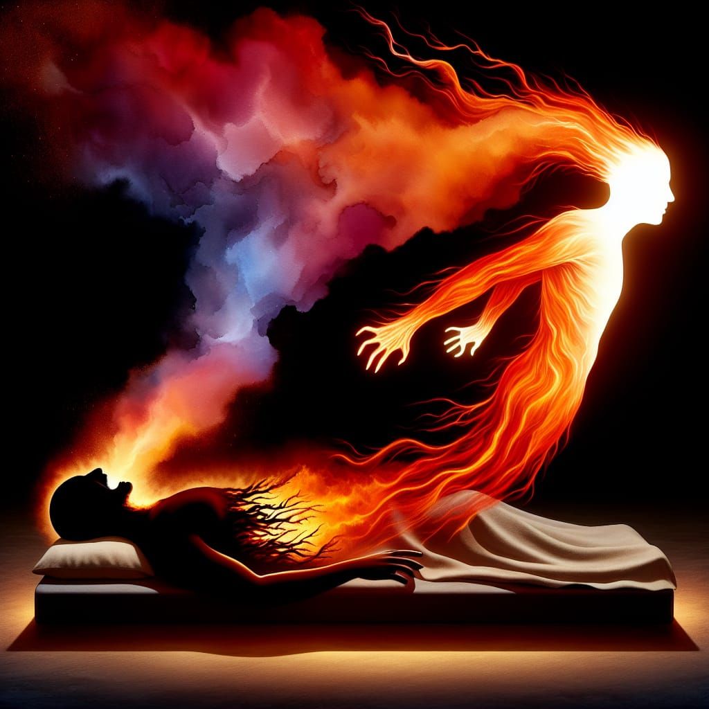 Fiery Spirit Emergence in Watercolor Void