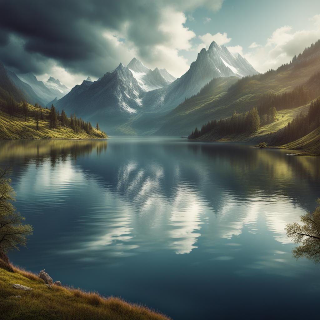 Scenic Mountain Lake Postcard: Digital Matte Painting