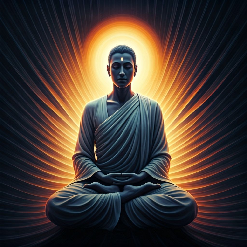 Meditating Figure with Glowing Aura: Ethereal Art
