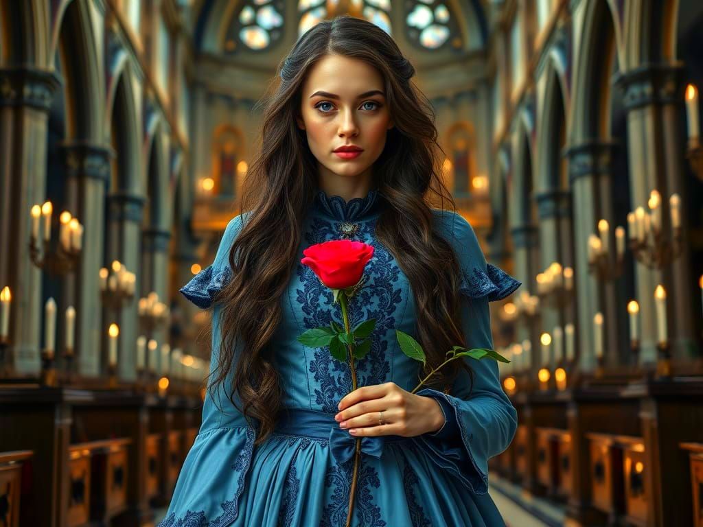 eine schöne Frau mit langen dunklen Haaren in einem lila-bla...