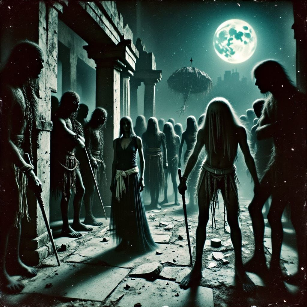 Dark Fantasy Priestess Battles Undead in Gothic Temple Ruins