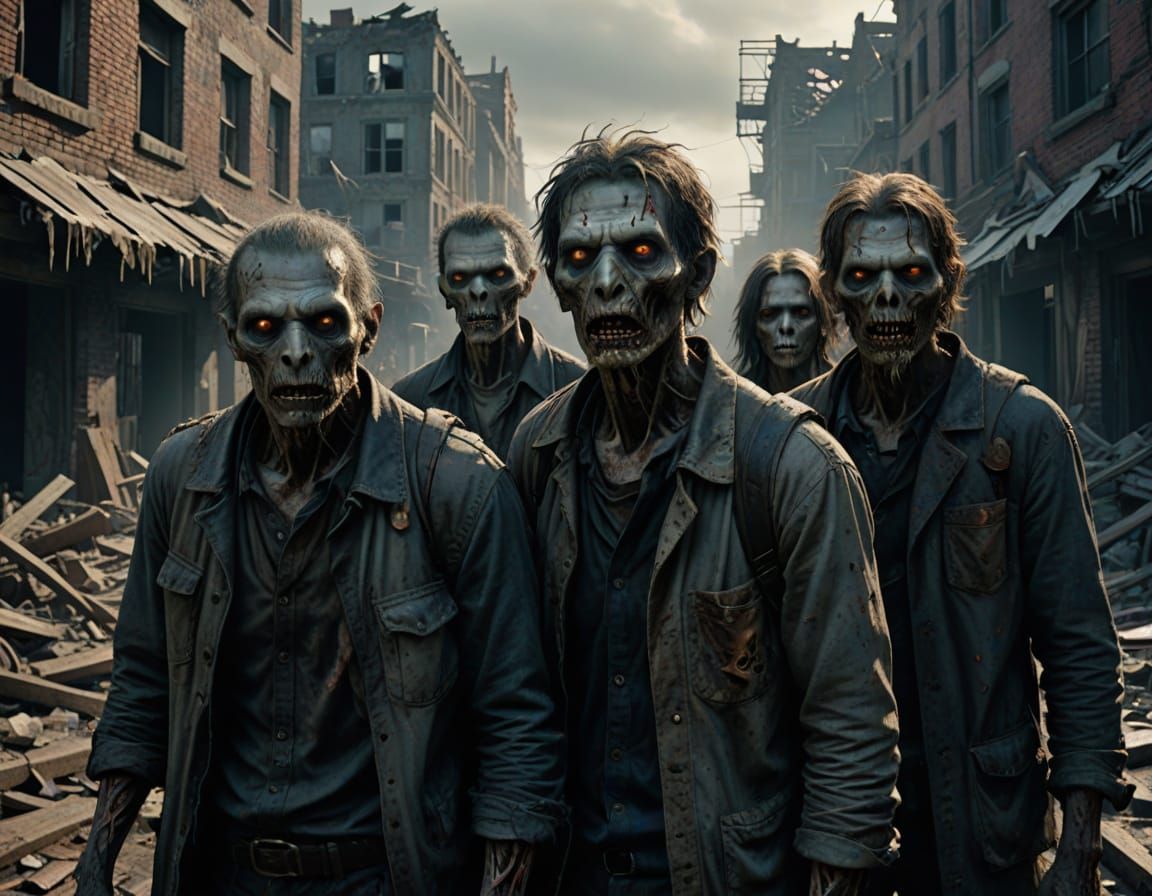 Hyperrealistic Zombies in Destroyed City Concept Art