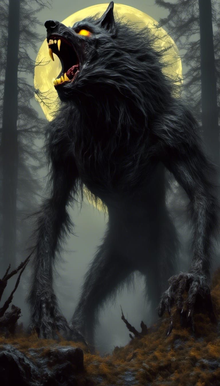 Menacing Werewolf Howling Under Full Moon