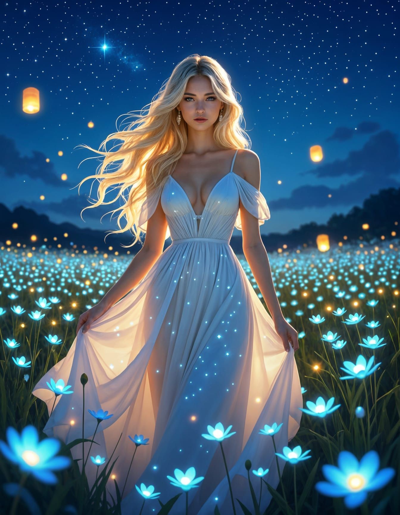 Bioluminescent Beauty in a Starlit Field