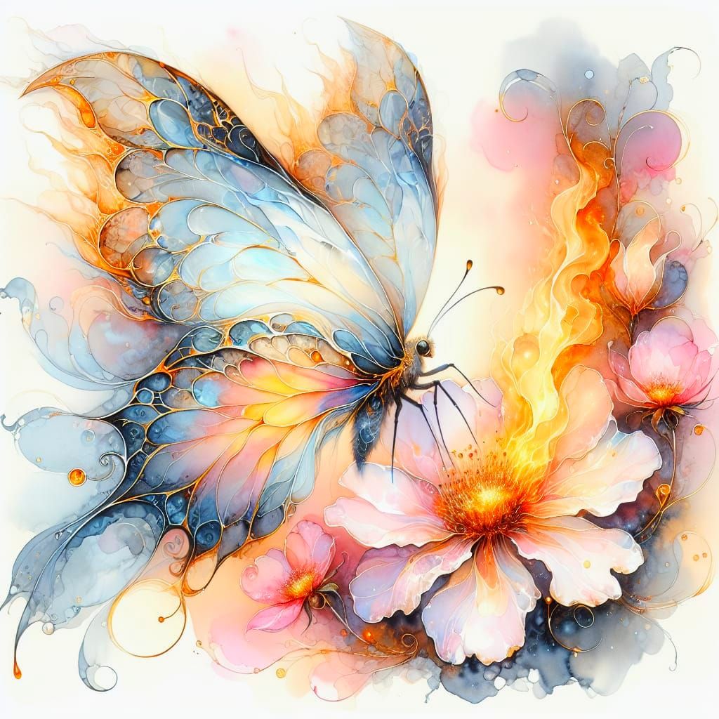 Ethereal Butterfly in Fiery Bloom