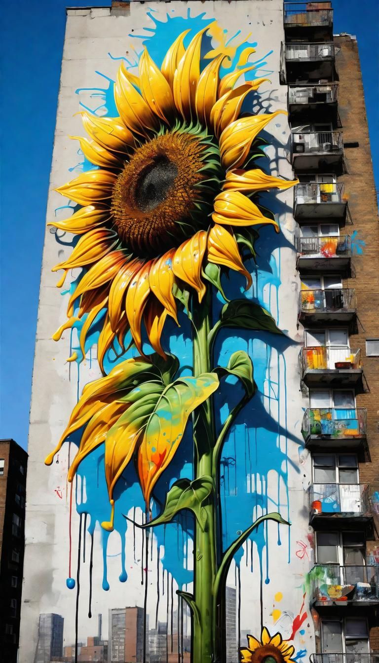 Sunflower Graffiti on Derelict Skyscraper