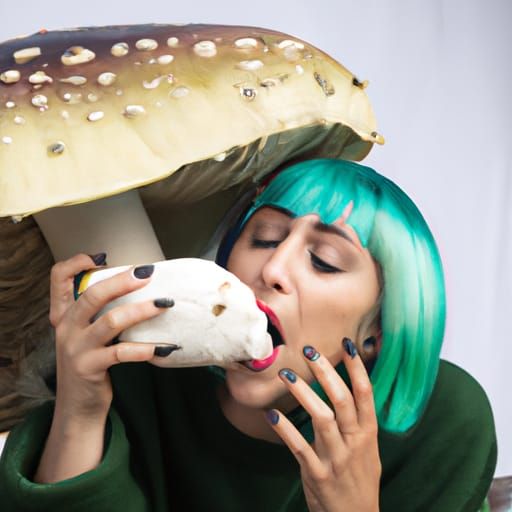 Pop Star Bites Giant Mushroom: Digital Art