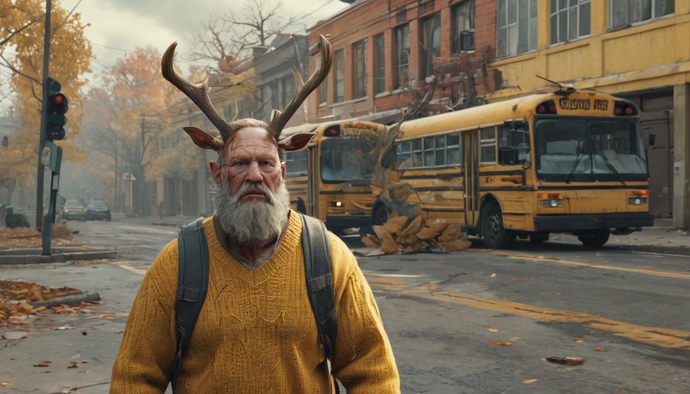 Ominous Antlered Figure by School Bus
