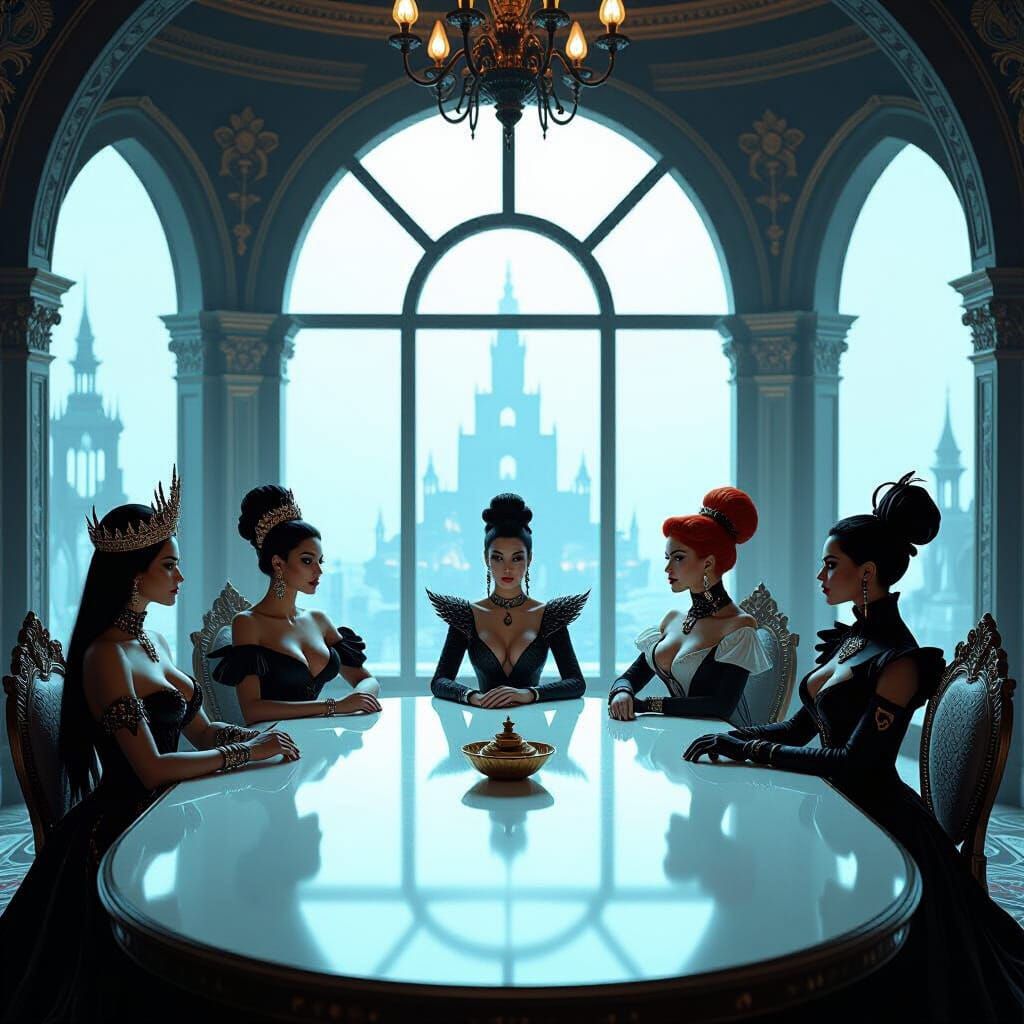 Powerful Women in a Surreal, Tilted Dining Room