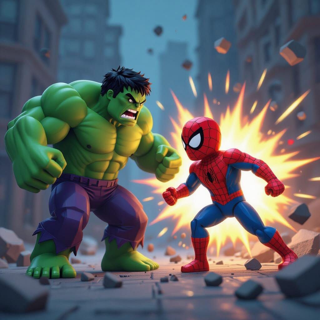 Hulk and Spider-Man Battle in Roblox Style