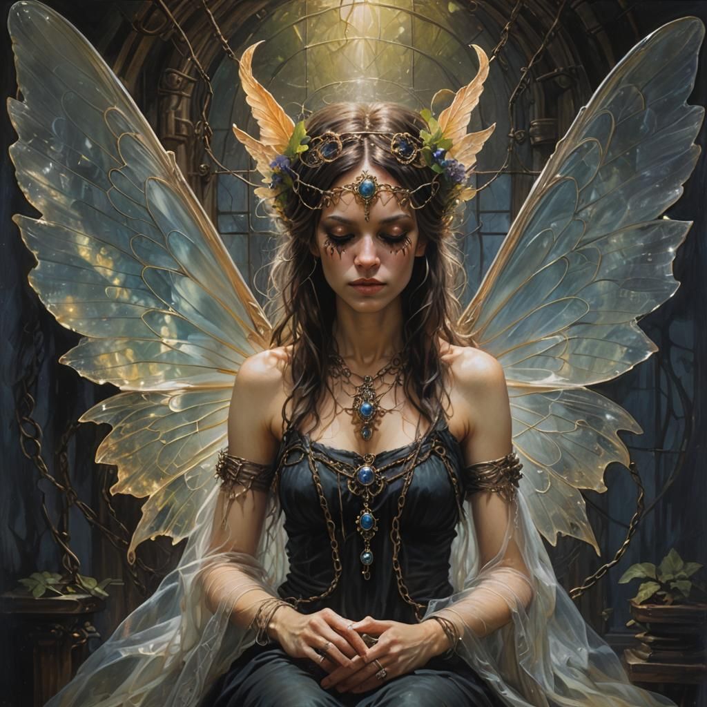 Captive Faerie Seer in Magical Laboratory