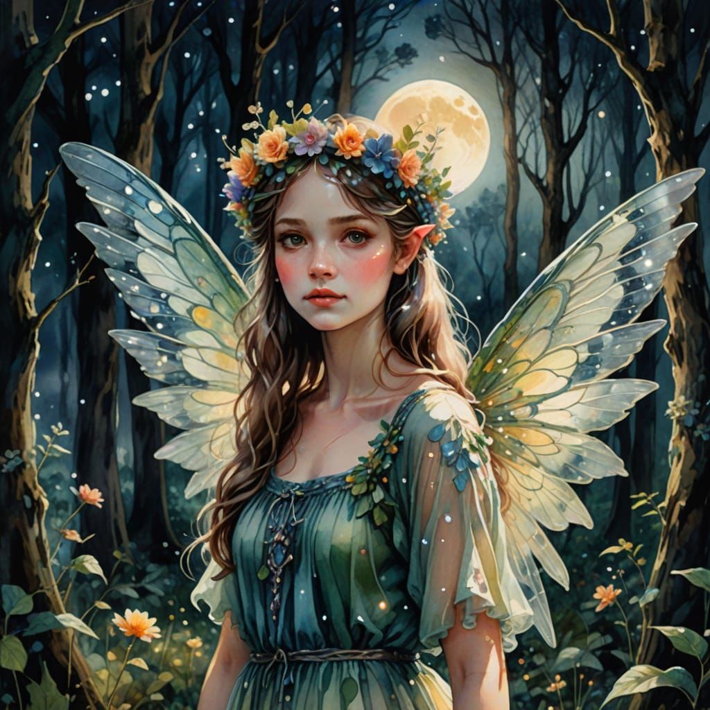 Impressionist Fairy Forest Sprite in Lunar Light