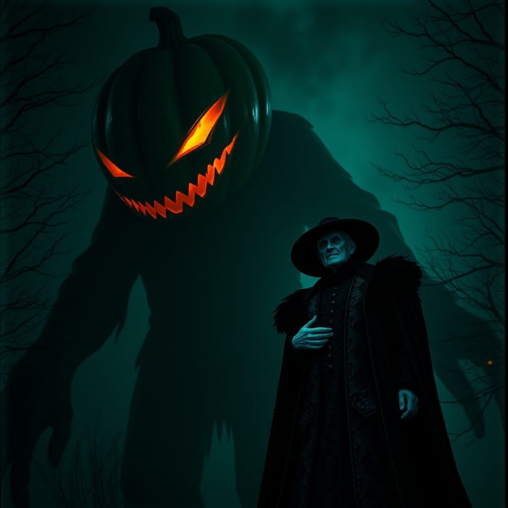 Eerie Pumpkin Figure Greets Vampire Elder