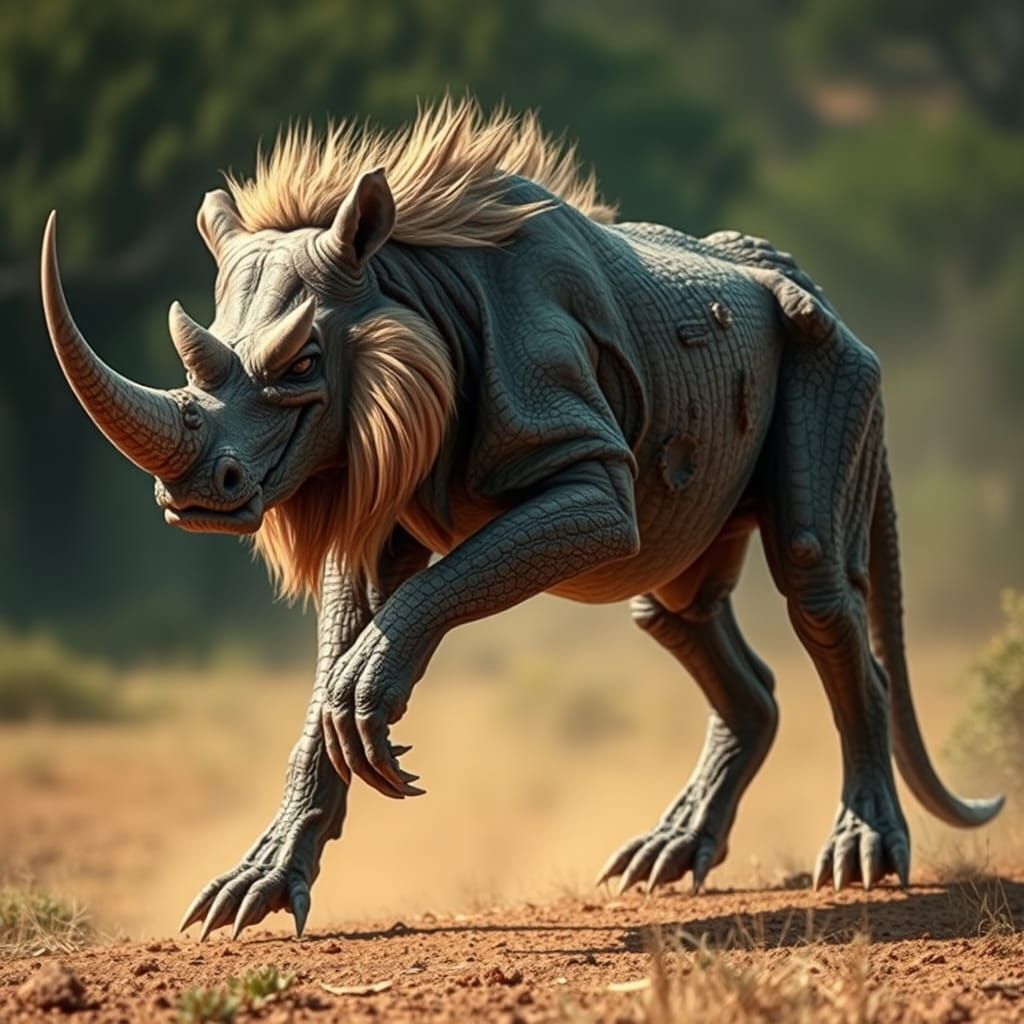 Realistic Hybrid Creature on the African Savanna