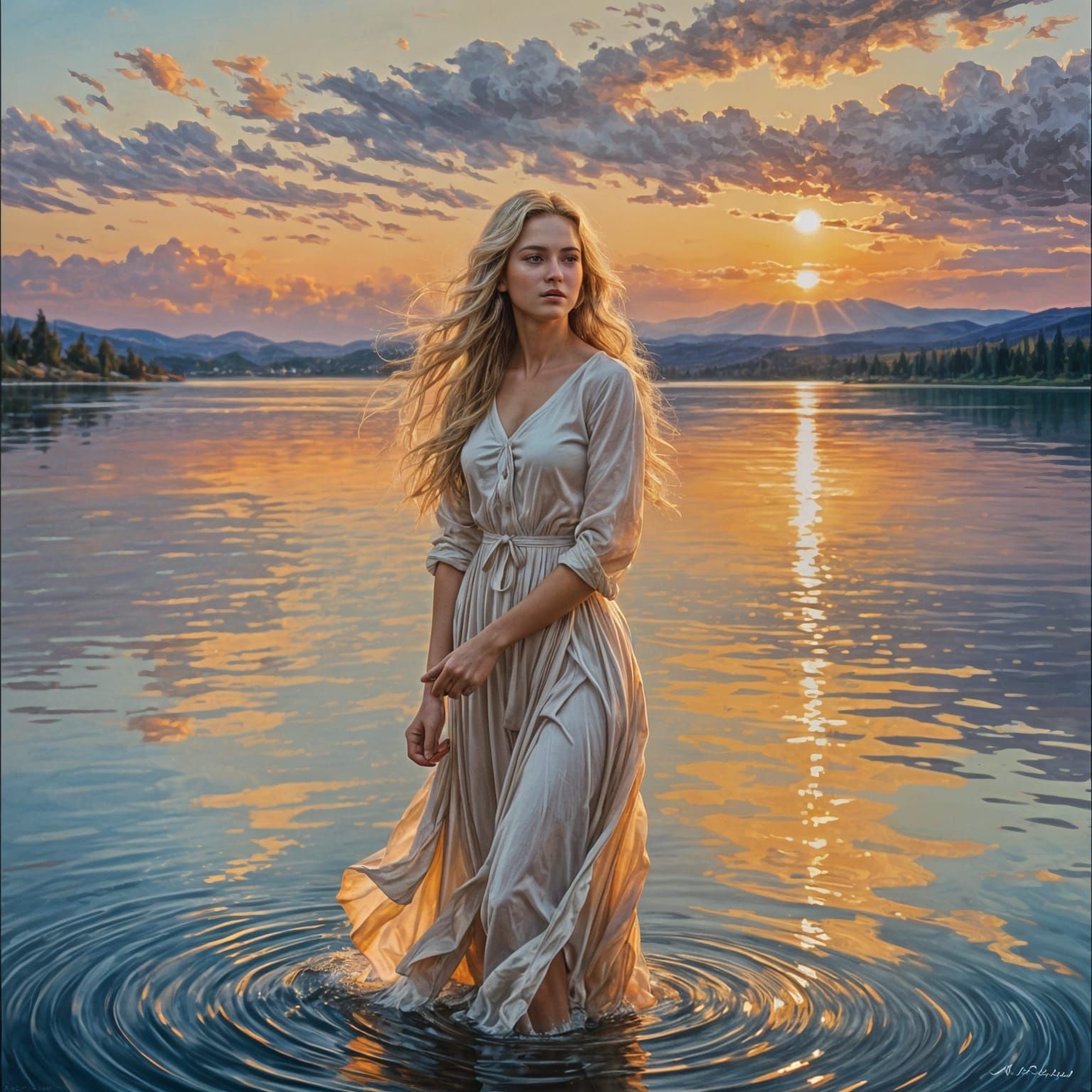 Sunset Portrait of a Beautiful Blonde Woman