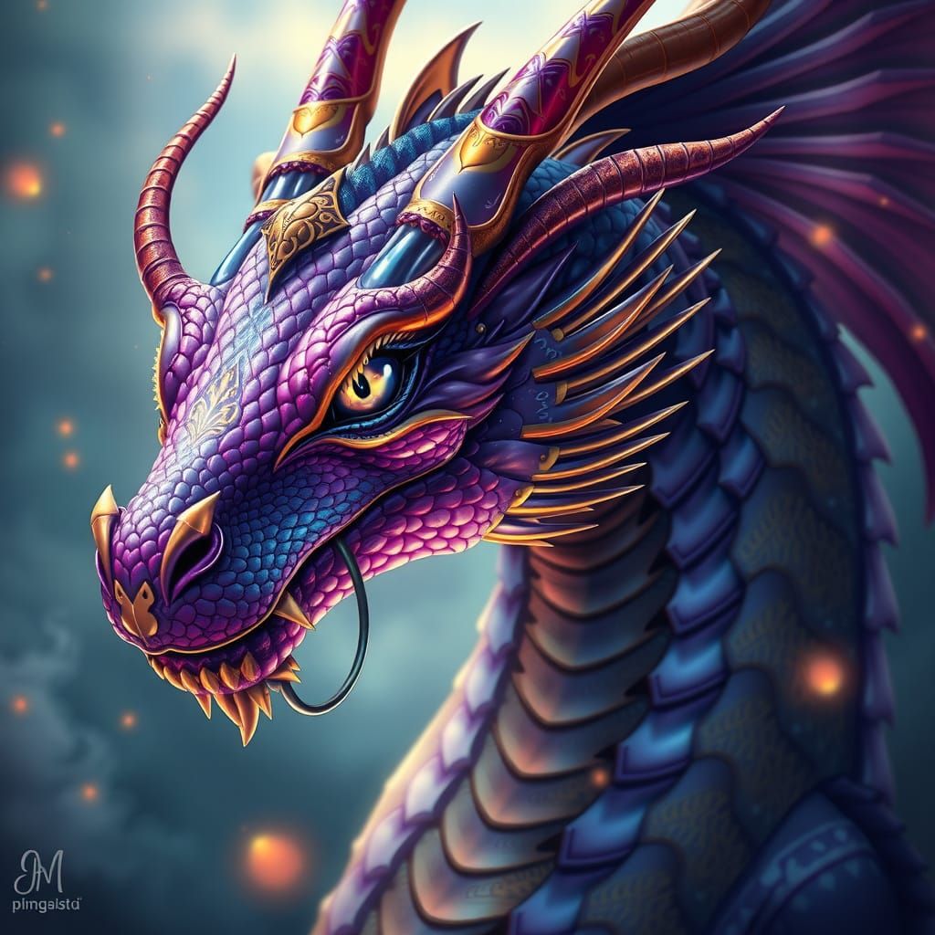 Iridescent Dragon with Runes in Ethereal Lighting