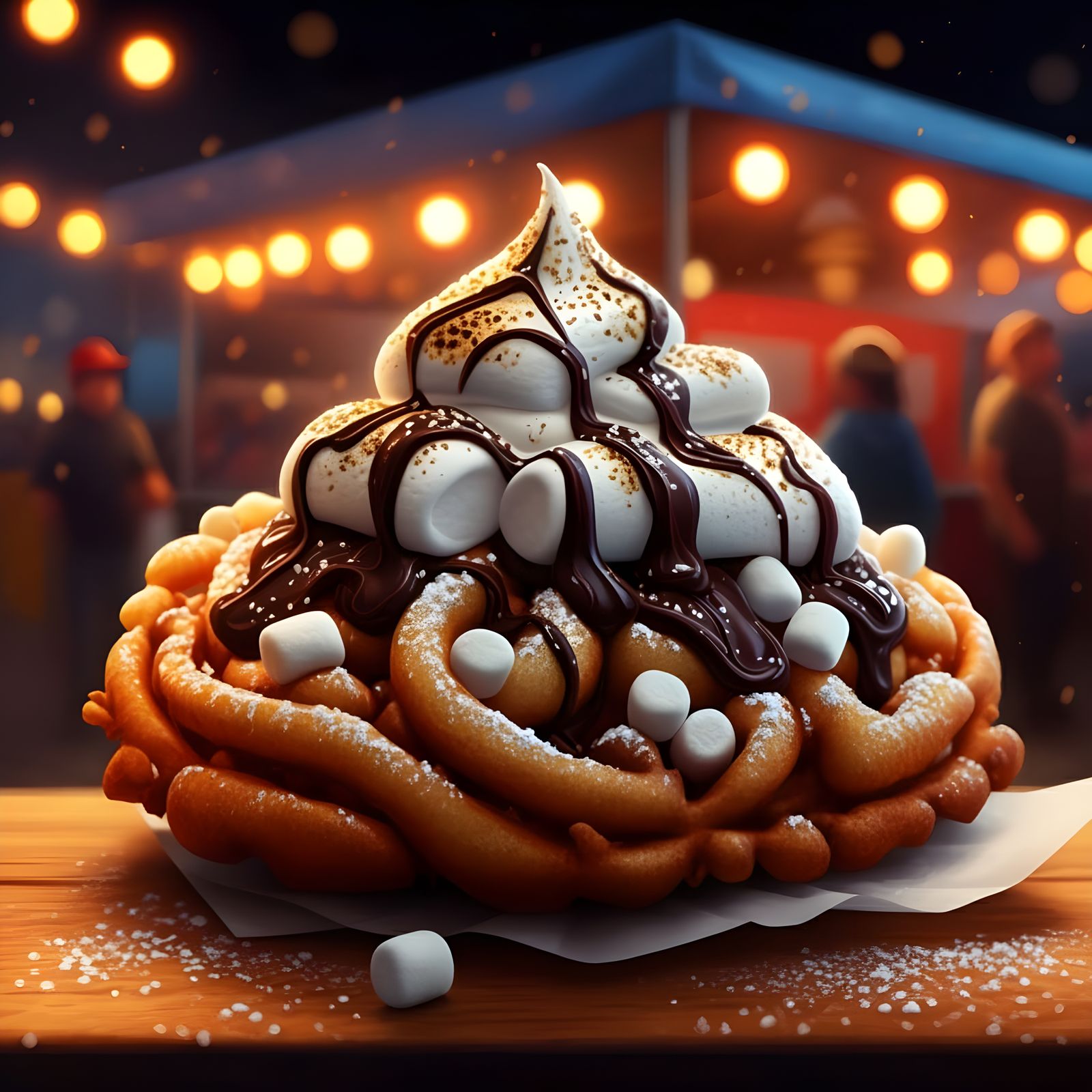 Delicious S'more Funnel Cake Close-Up Photography