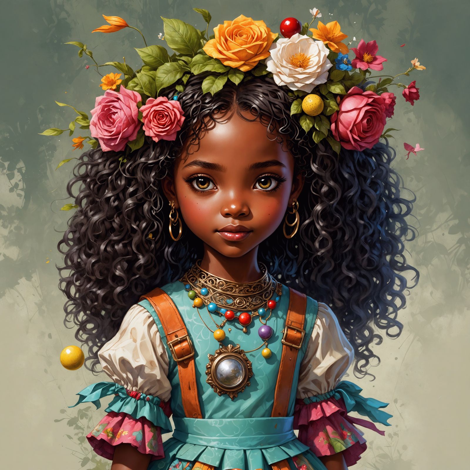 Chibi Black Girl Plays Croquet in Vibrant Garden Maze