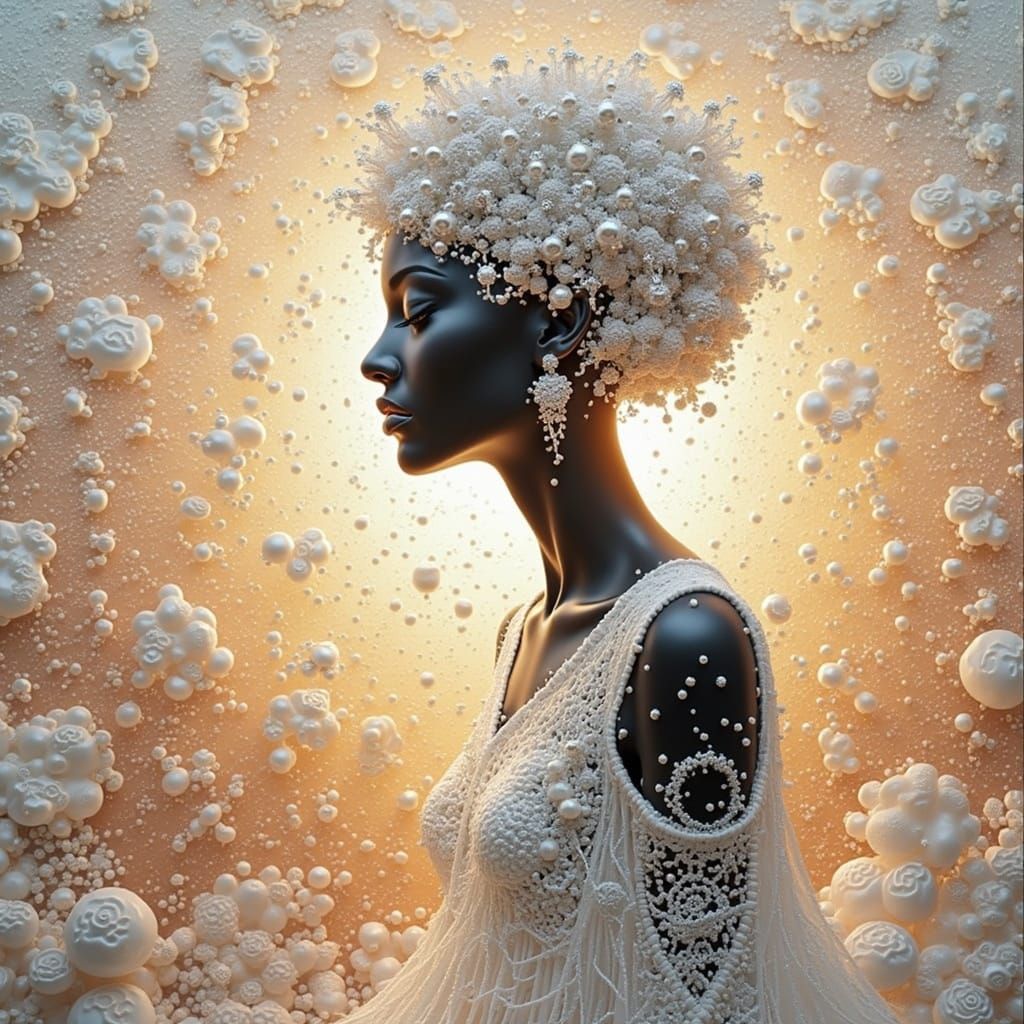 Abstract Embroidery of Love with Pearls