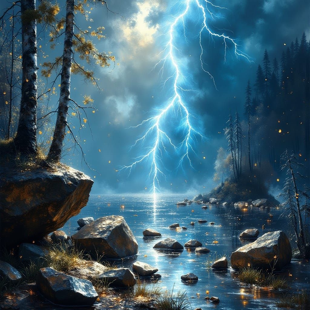 Electric Storm Landscape in Dramatic, Expressive Style