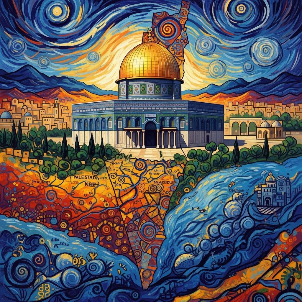 Palestine Map with Dome of the Rock in Post-Impressionistic ...