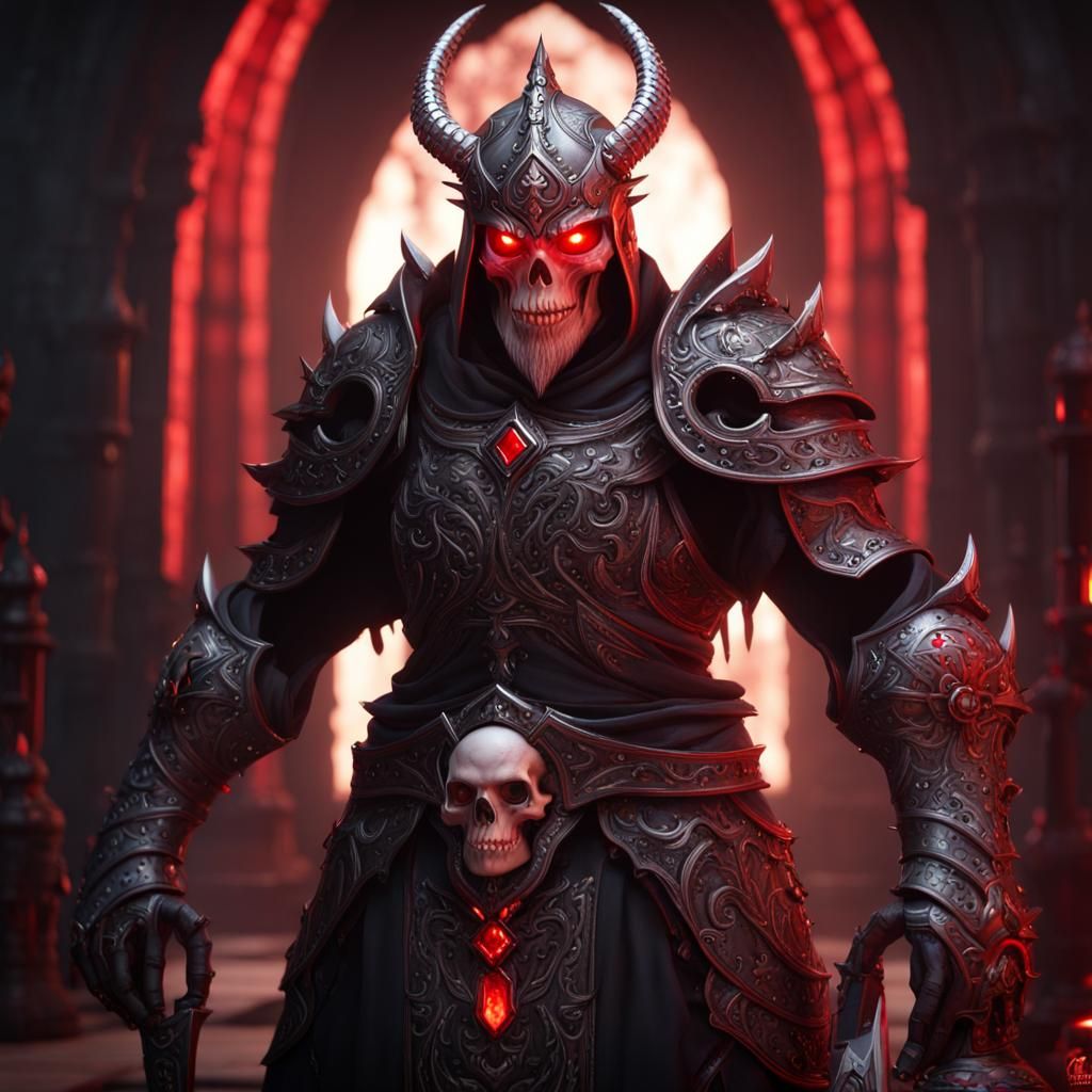Demon Warrior in Dark Temple with Skull Sword