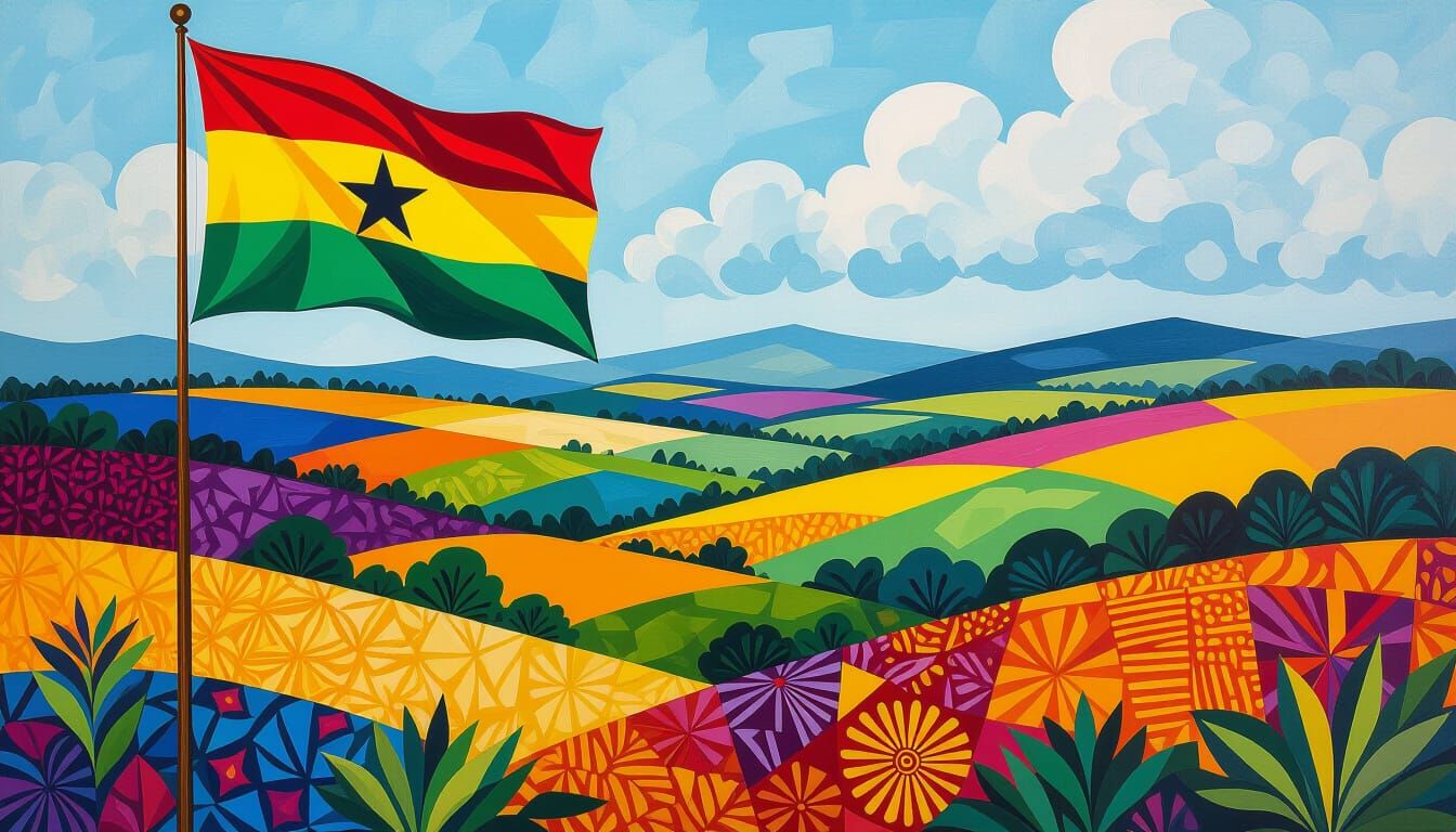 Vibrant Ghanaian Landscape in Contemporary Style